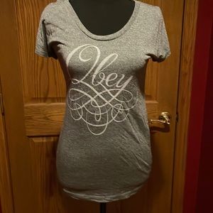 OBEY V-neck short sleeve t-shirt; Size S